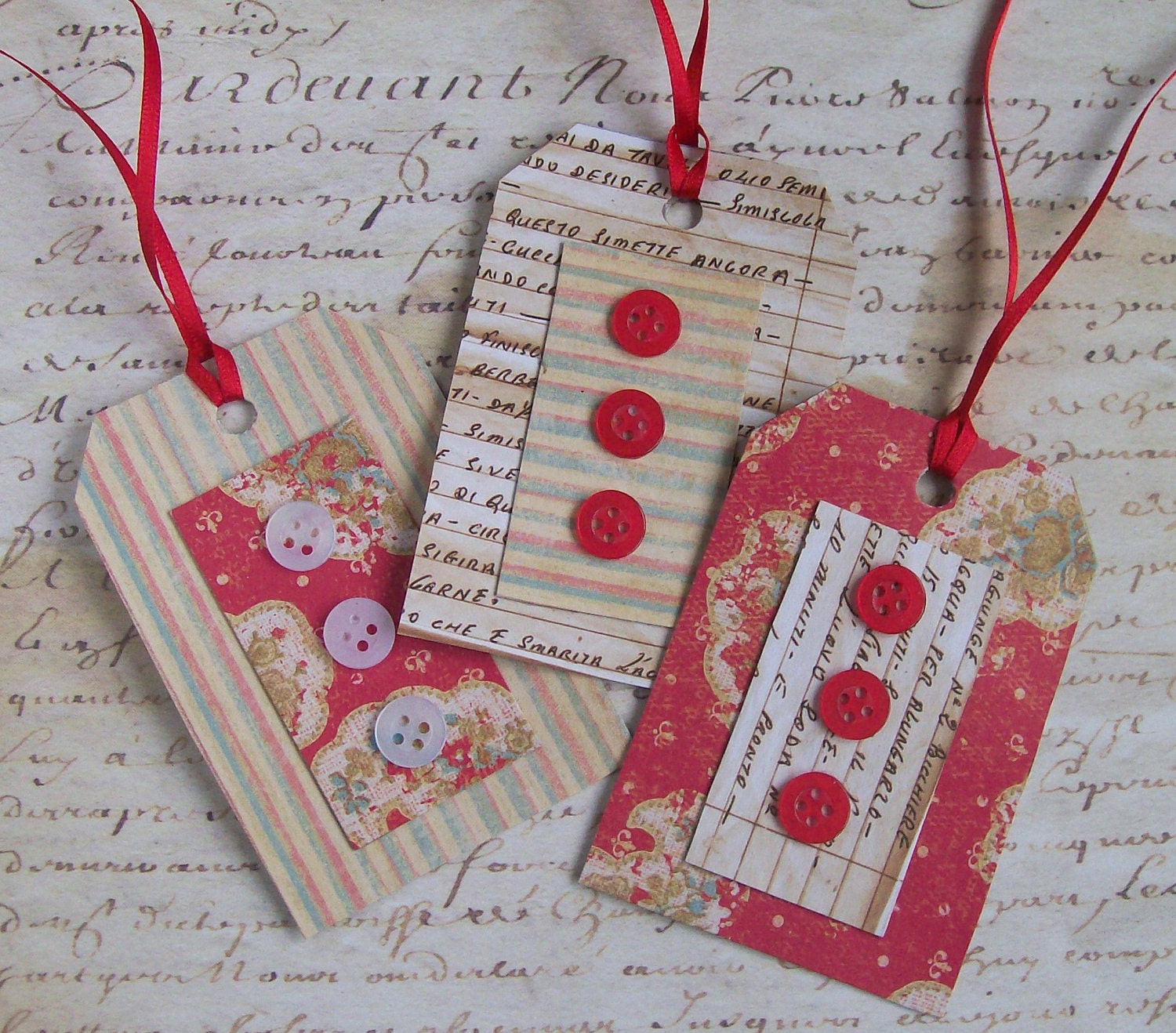 Handmade gift tags with buttons wrap scrapbooking