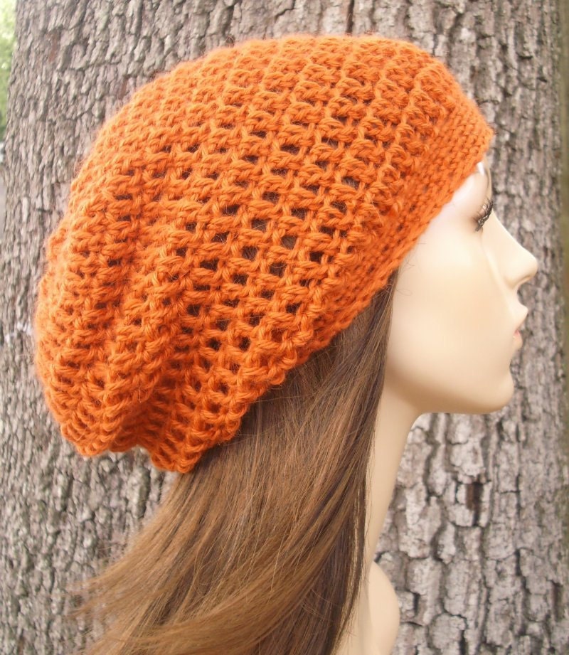 Hand Crocheted Hat Womens Hat - The Weekender Slouchy Hat in Tangerine Tango Alpaca