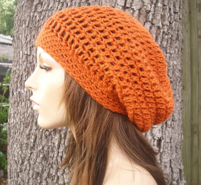 Hand Crocheted Hat Womens Hat - The Weekender Slouchy Hat in Tangerine Tango Alpaca