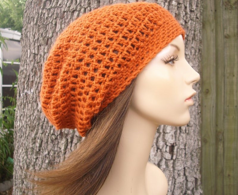 Hand Crocheted Hat Womens Hat - The Weekender Slouchy Hat in Tangerine Tango Alpaca