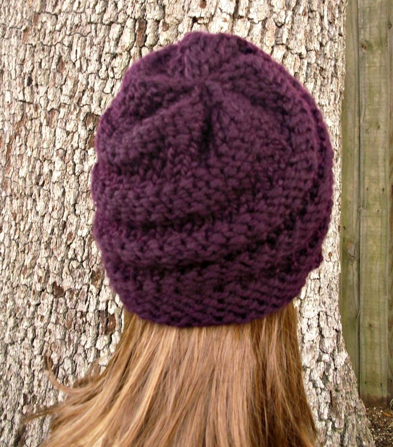 Hand Knit Hat Womens Hat - The Hybrid Swirl Cloche Hat in Purple Aubergine Eggplant