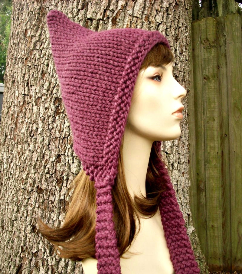 Hand Knit Hat Womens Hat - Pixie Hat in Purple Fig