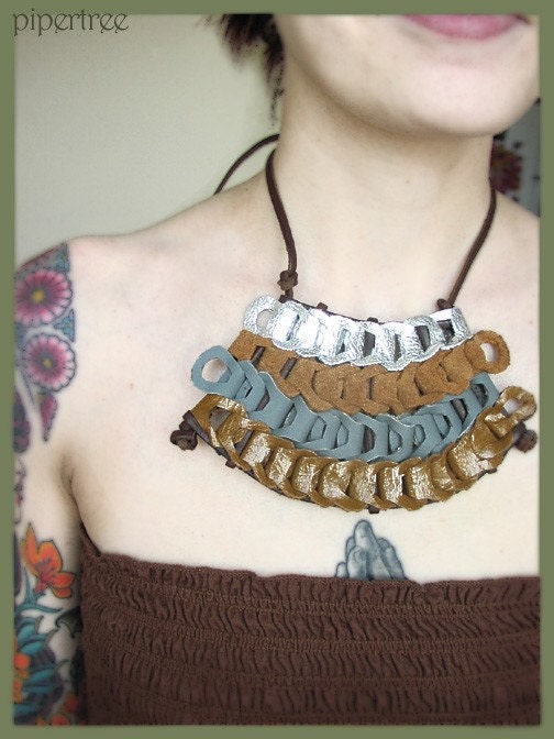 Willow Necklace Pendant, leather, boho, retro, woven chain link
