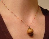 Acorn and Mini Glass Bead Necklace