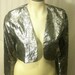 Crazy Eighties Bolero Cropped Jacket With Puffy Sleeves in Fancy Shiny Metallic Silver