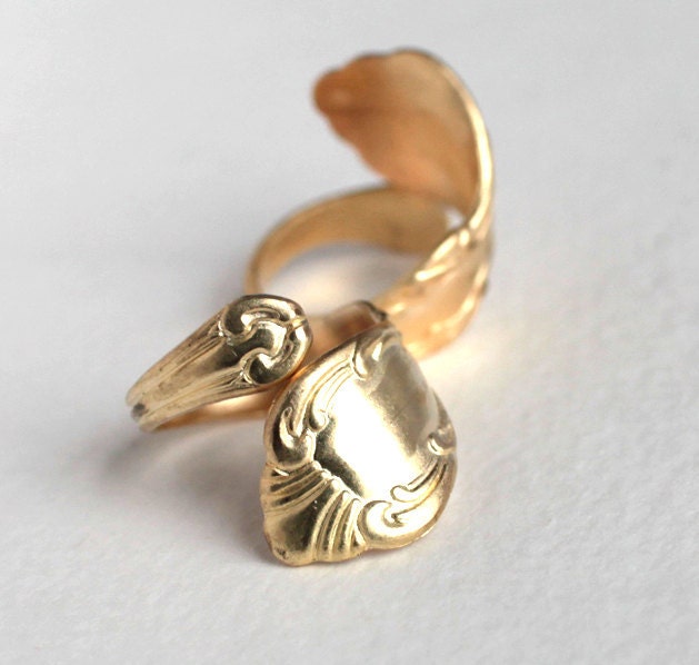 Large Brass Spoon Handle Ring - Adjustable (1X)(J505)