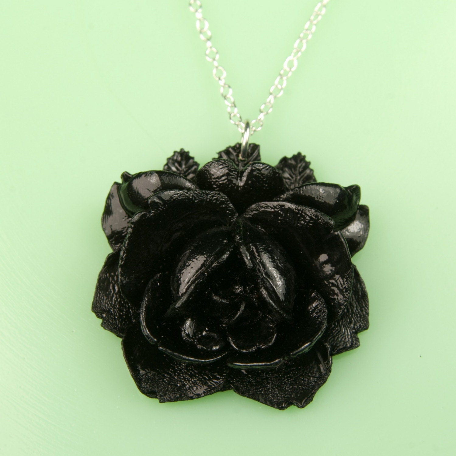 Vintage Large Black Rose Necklace