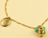 Vintage Adjustable Size Gold Owl, Locket and Turquoise Bracelet