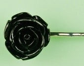 Vintage Large Lucite Black Rose Hairpin