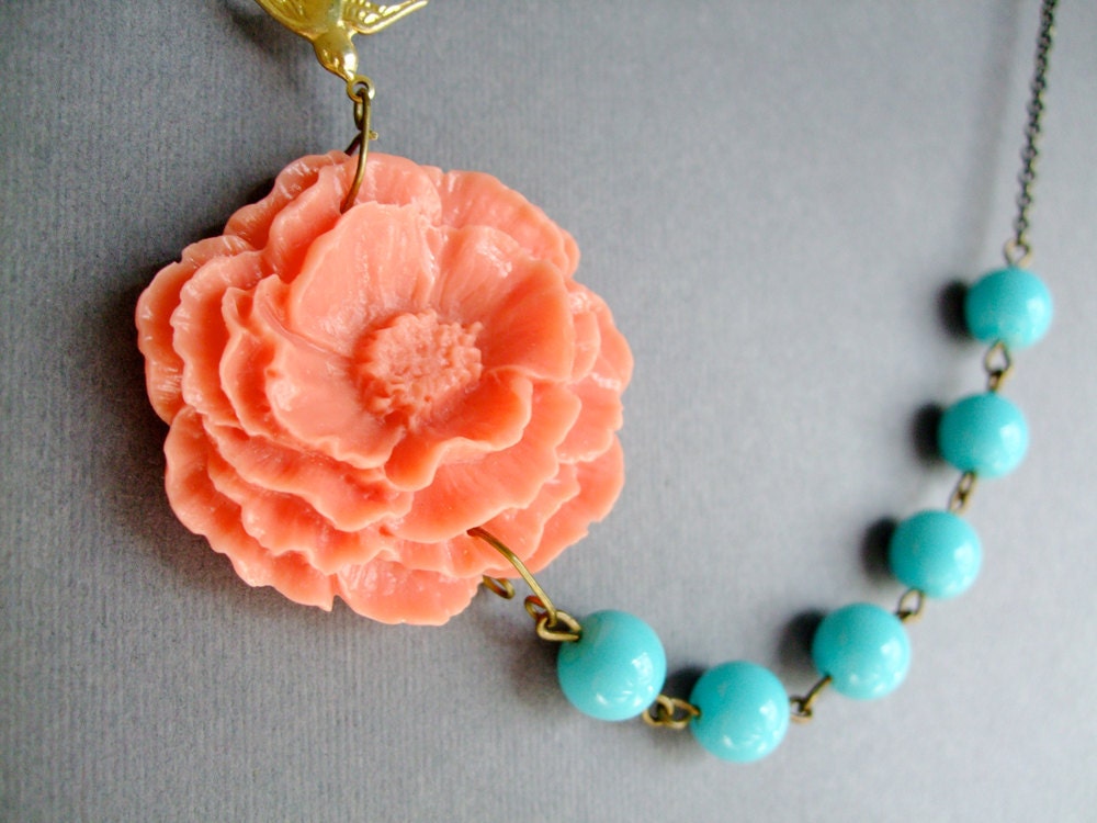 Poppy Necklace,Flower Jewelry,Pearl Necklace,Bridesmaid Jewelry,Sweet Gift,Wedding Jewelry (Free matching earrings)