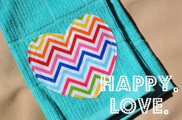 Rainbow Chevron Heart Kitchen Hand Towel