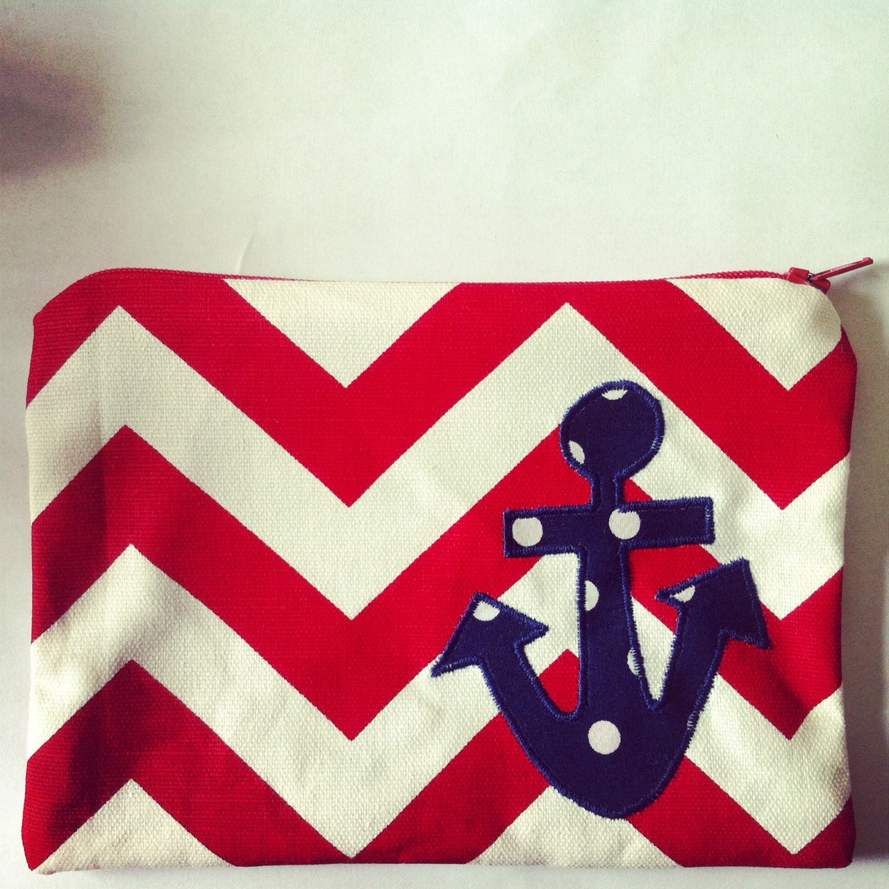 Anchors.  Zippered Chevron Pouch.  Perfect for SUMMER.