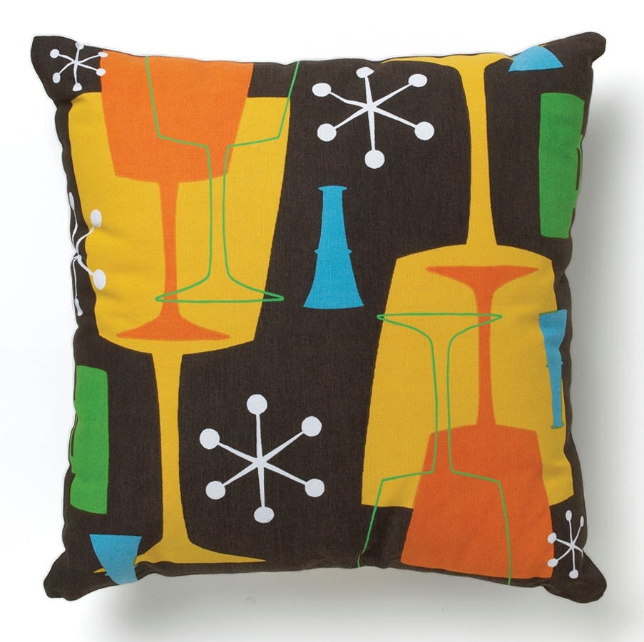 Retro Pillow Cover 18"x18" - Brown Cocktail Themed - Atomic Age