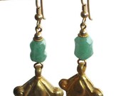 Green Aventurine Nugget Earrings with Old Baluchi Silver Drops (Gold)