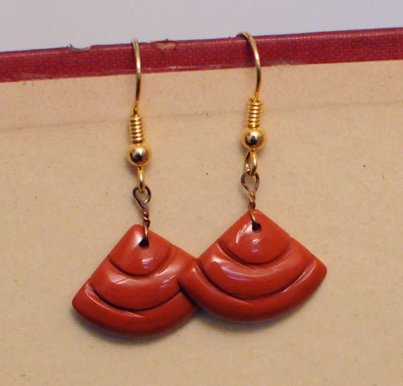 Red Brown Jasper Fan Earrings