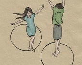 Boy and girl illustration drawing art print whimsical wall decor - COEXISTENCE