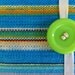 Lined writing Journal, Blue fabric notebook opens with apple green button and White ribbon, personal diary, travel journal