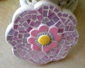 Pink Stained Glass Mosaic Flower Wall Art