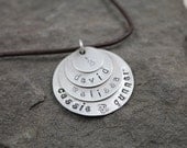 Hand Stamped Family Necklace- Sterling Silver,Leather,Hand Stamped