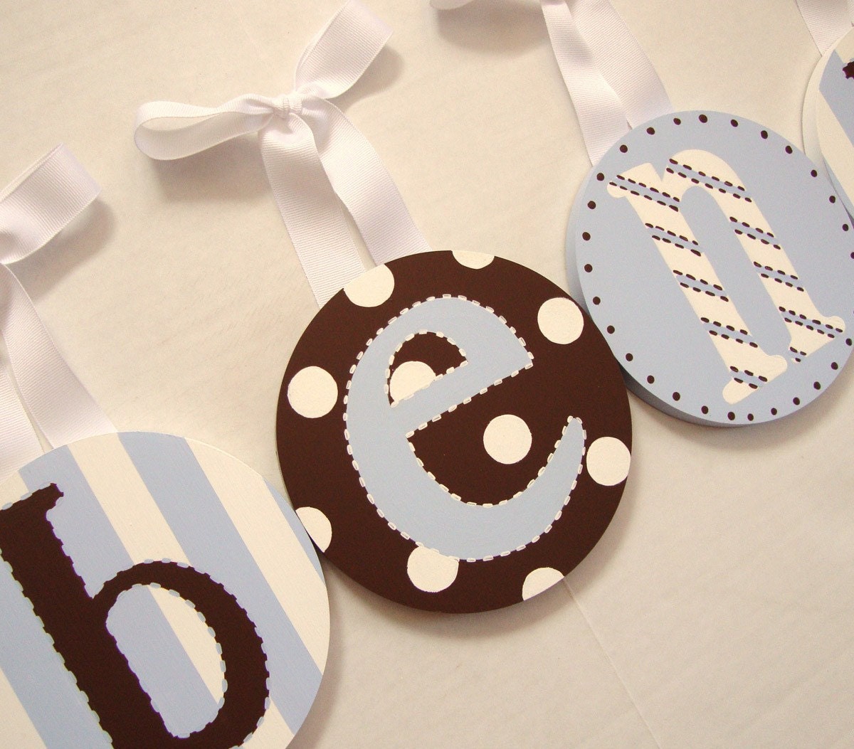 Round Handpainted Boy Nursery HANGING WALL LETTERS