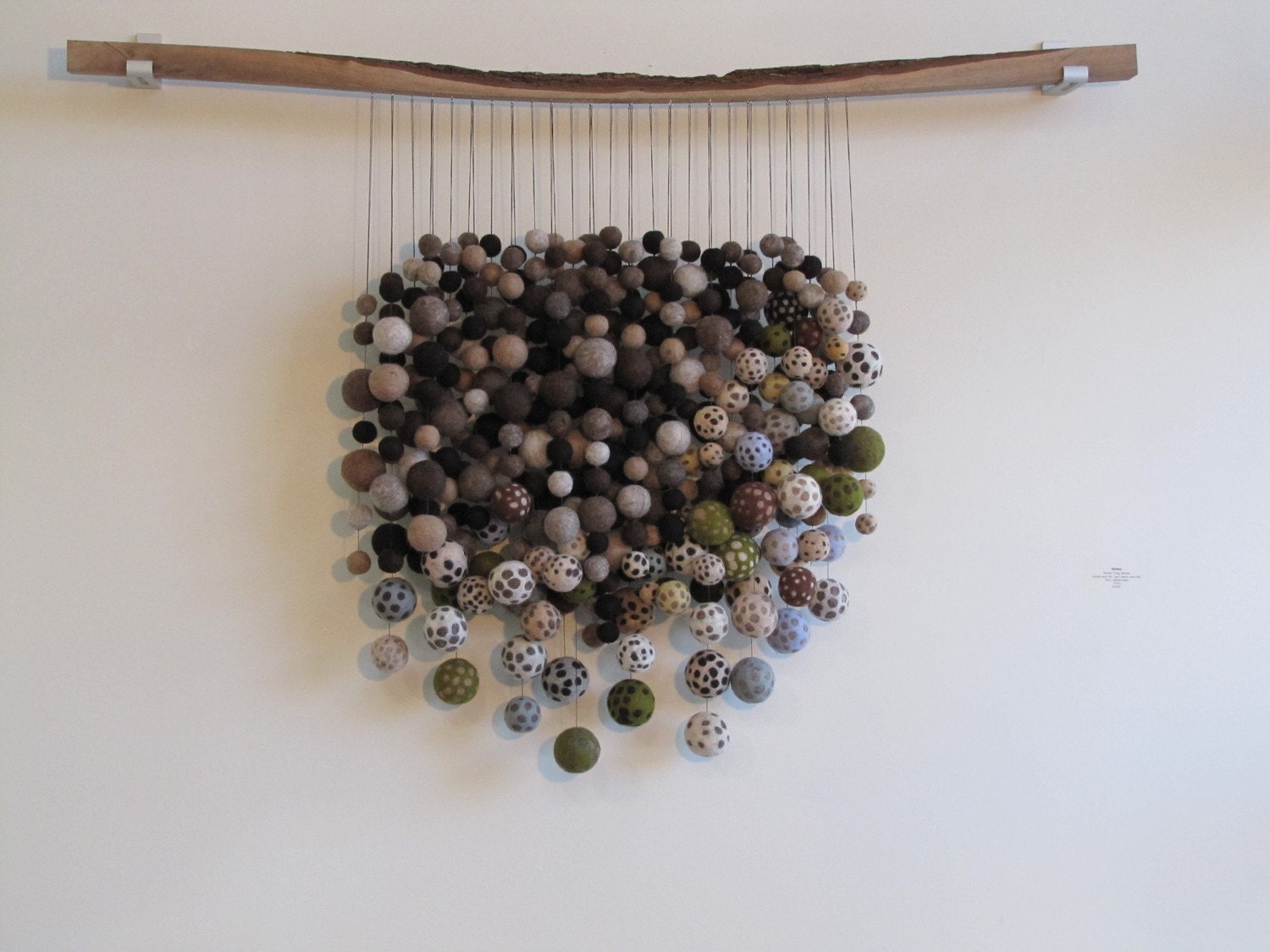 RESERVED for Beatrix - Natural dark color wool felt wall sculpture with walnut wood