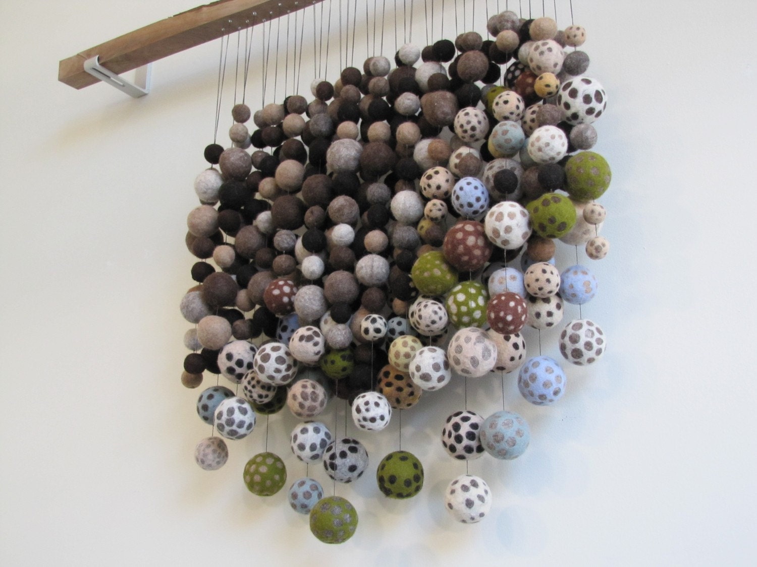 RESERVED for Beatrix - Natural dark color wool felt wall sculpture with walnut wood