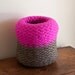 Wool felt knit pod vessel in hot pink and natural gray brown