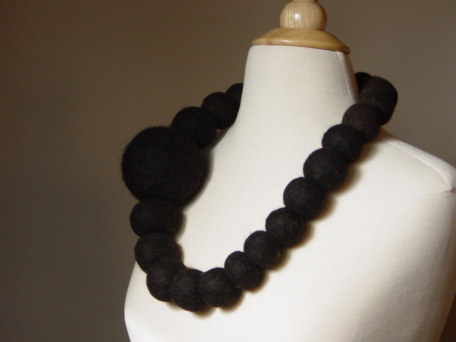 Extra large wool felt ball dark brown black nomad necklace