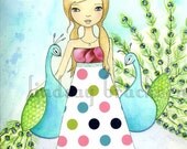Peacock Nursery kids Art Print polka dot