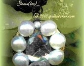 ENCHANTED PENTAGRAM LOCKET/ Choker/ Wiccan Supplies/Narcissa Malfoy/ Spell Cast Gems(tm)/ Spell Worker Magic(sm)/ Vintage Brass/Gunmetal/ Pearls/Quartz Crystal/ Black Lace