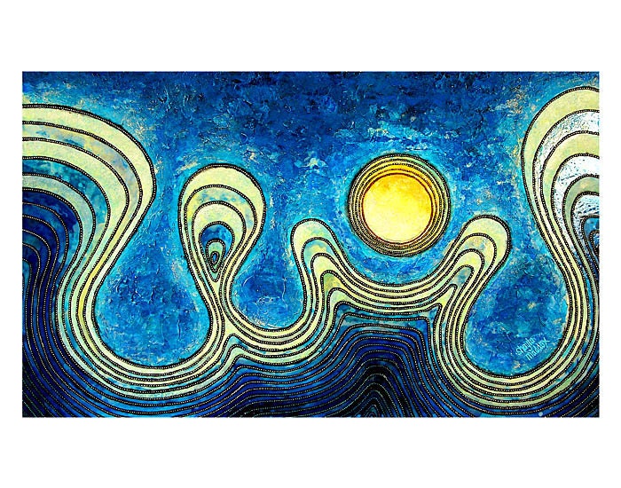 Nami : Modern Geometry, Textural Japanese Seascape - 8x10 Metallic Print