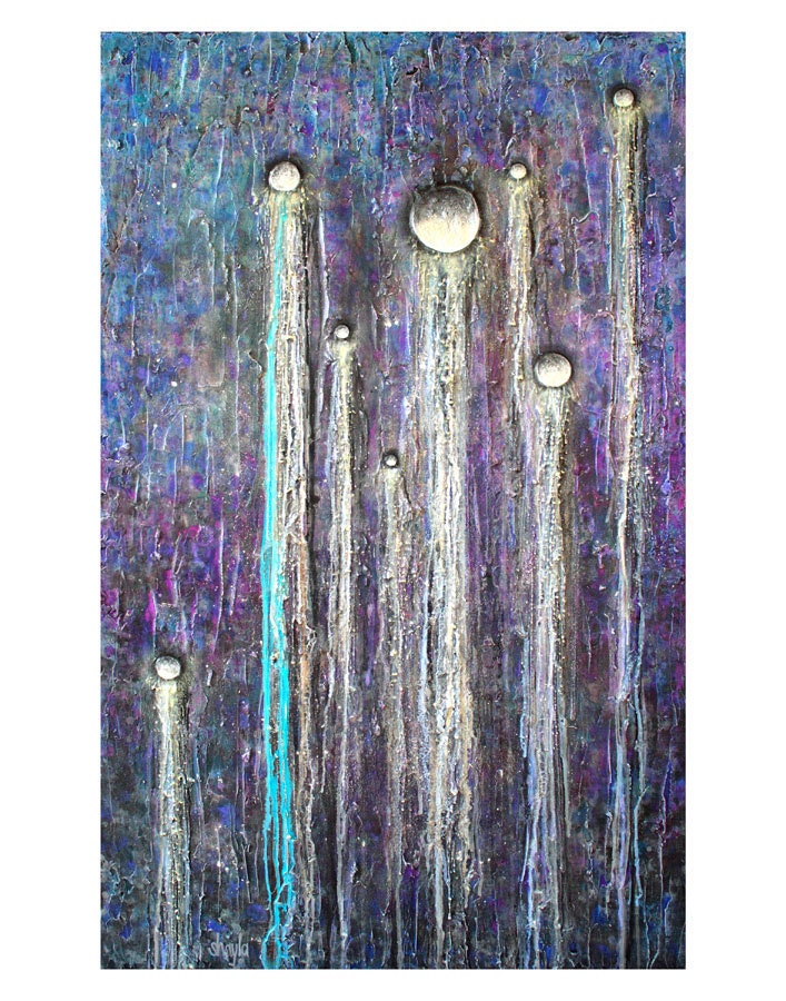 Stardom : Modern Purple Sky, Astronomy, Circles, Stars - 11x14 Metallic Print