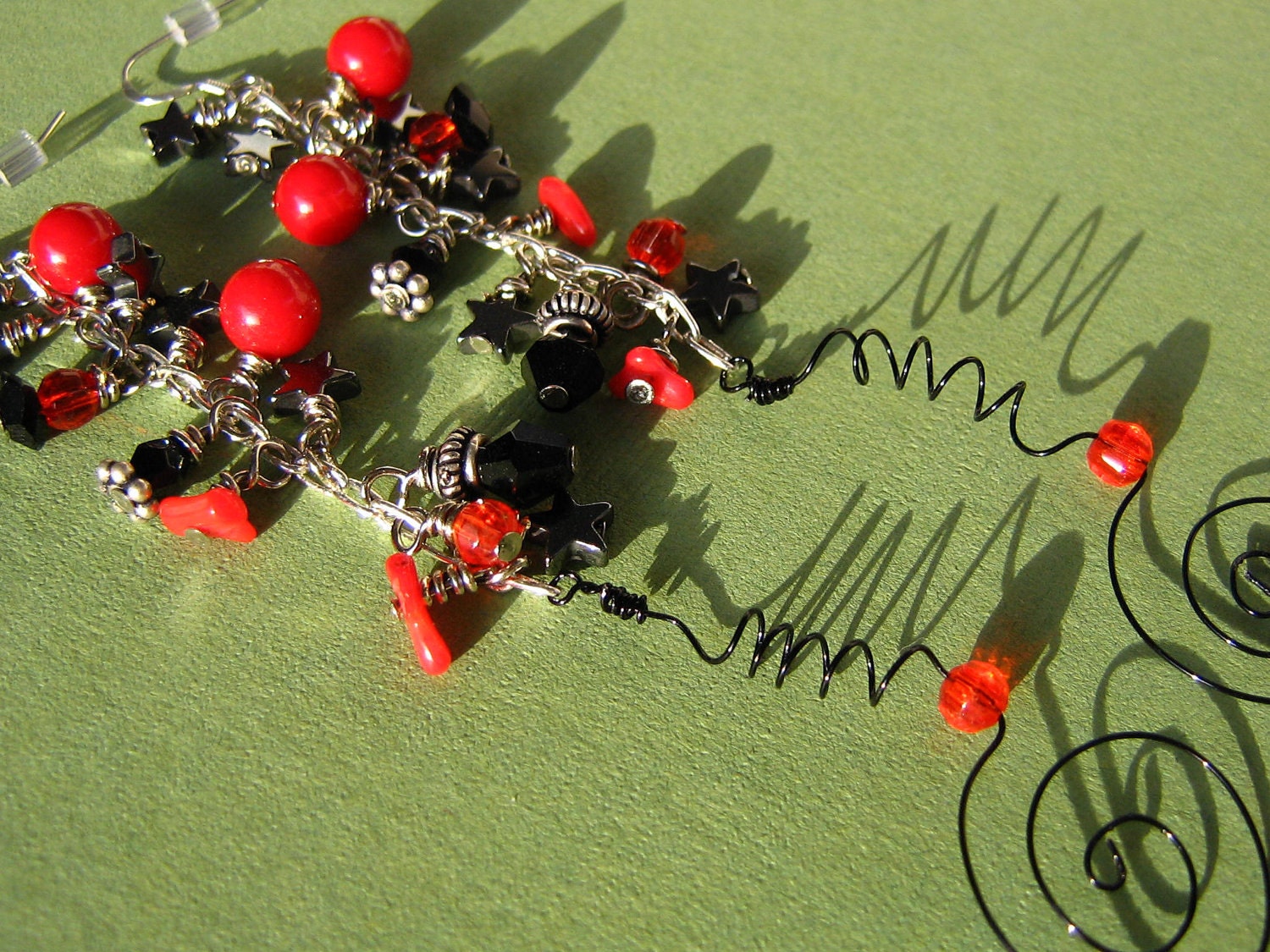 Red and Black Falling Stars Dangle Earrings