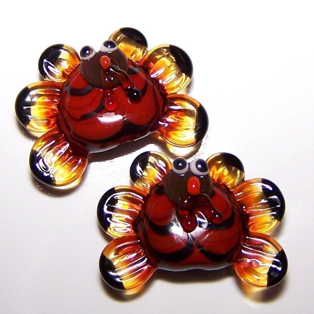 SALE Handmade Lampwork Glass Bead Tom Turkeys by Cara