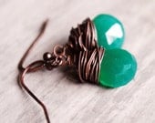 Shamrock Green Earrings Antiqued Copper Chalcedony Gemstones
