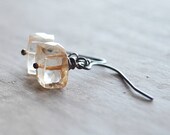 Apricot Topaz Earrings Oxidized Sterling Silver Quartz Gemstones Black Jewellery Light Orange