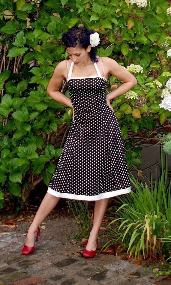 Swing Dress (Black w/ White Polka Dots)