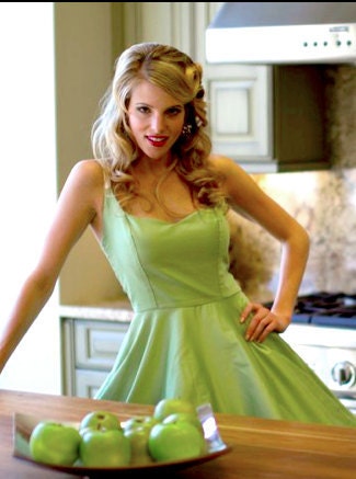 Women's Sweetheat Pin Up "Party" Dress-----------custom sized in Celery with Creme accents