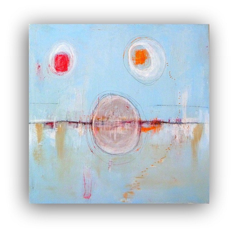 Large Blue Cosmic Sky Original Abstract Painting by Christina Romeo 2ft x 2ft TITLED:"COMMIT"