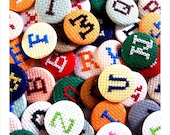 Cross-stitch Alphabet button badge