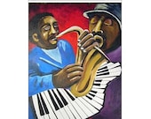 Jazz Sax Player Keyboard Musicians Folk Art Blank Greeting Cards Pk of 10