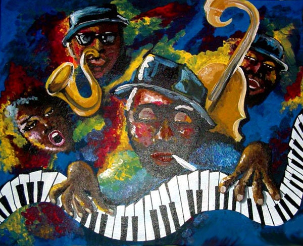 Jazz Musicians African American Music Abstract Original Folk Art Painting