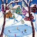 Ice Skating Kids Snow Winter Folk Art Original Painting