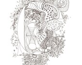 Monogram, Initial, Colour-Me-In Illuminated Letters - C, original art  drawings by melanie j cook
