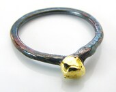 Ring, sterling silver, fine silver, 22k gold, Gold solitaire by melanie j cook