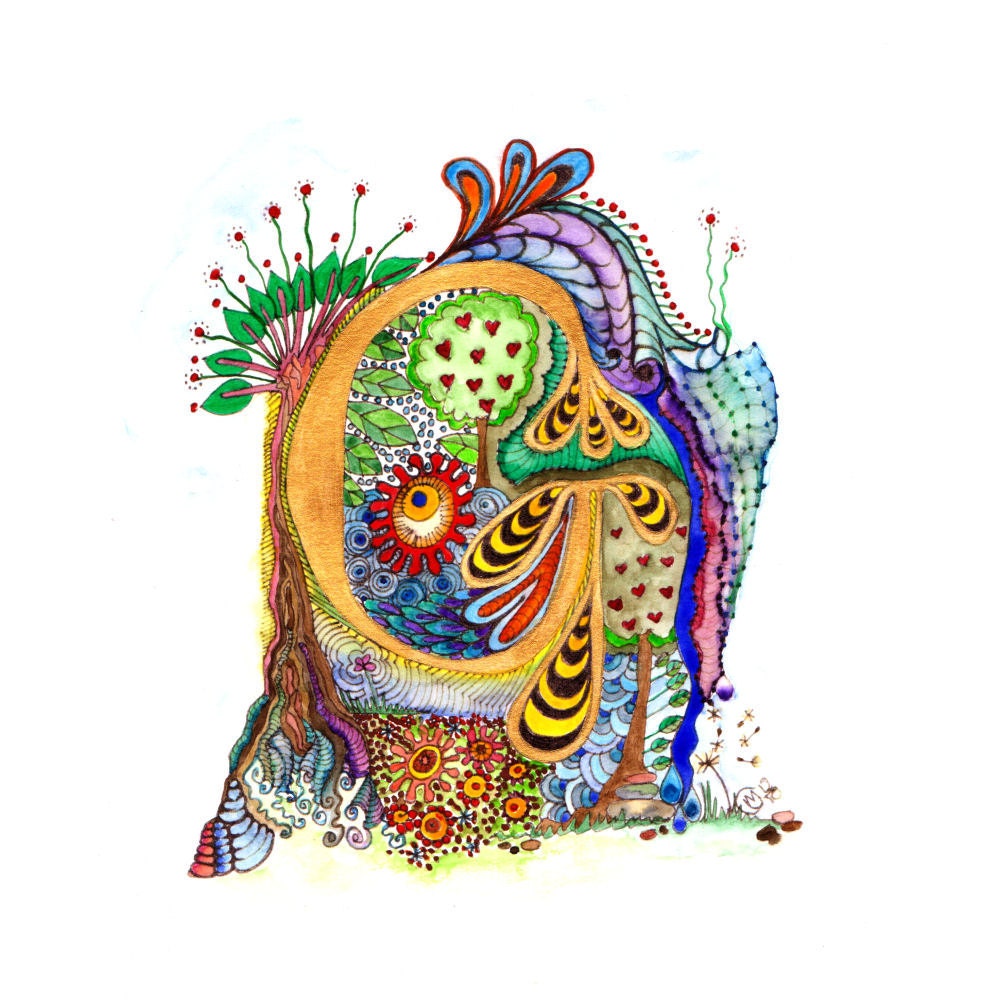 Monogram, Initial, Colour-Me-In Illuminated Letters - G, original art  drawings by melanie j cook