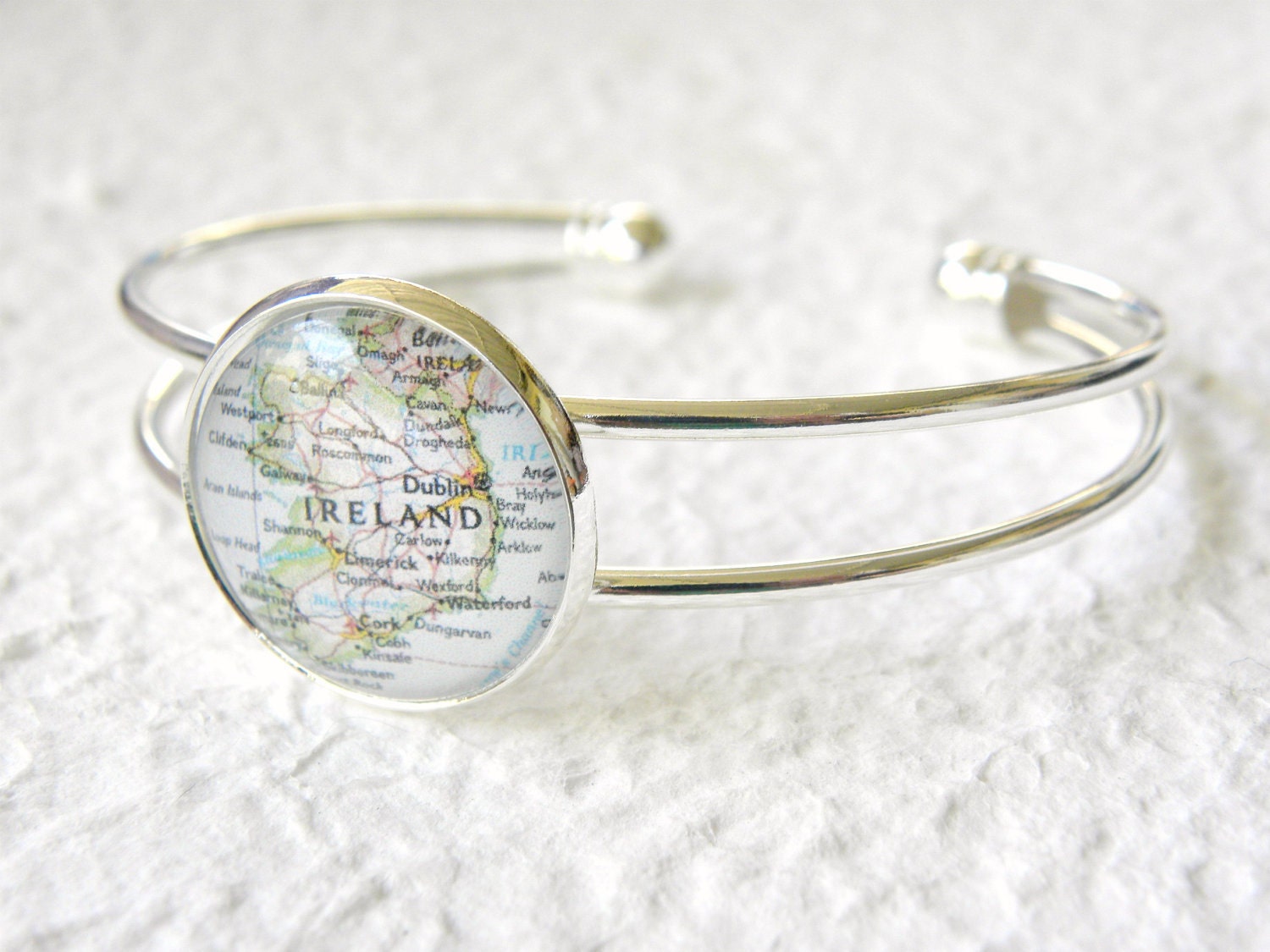 World Traveler Map Cuff Bangle Bracelet - Ireland featuring Dublin, Cork, and Limerick