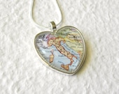 World Traveler Heart Shaped Map Necklace - Italy featuring Rome, Florence, Naples, Siciliy, and Venice