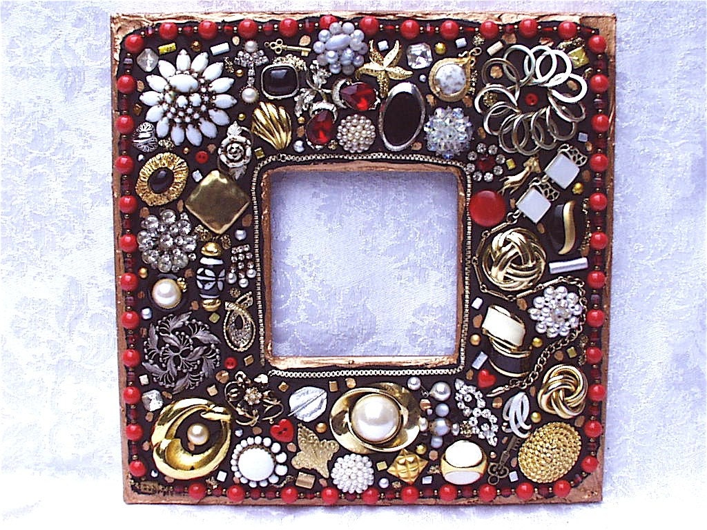 Vintage Jewelry Mosaic Mirror Red and Black
