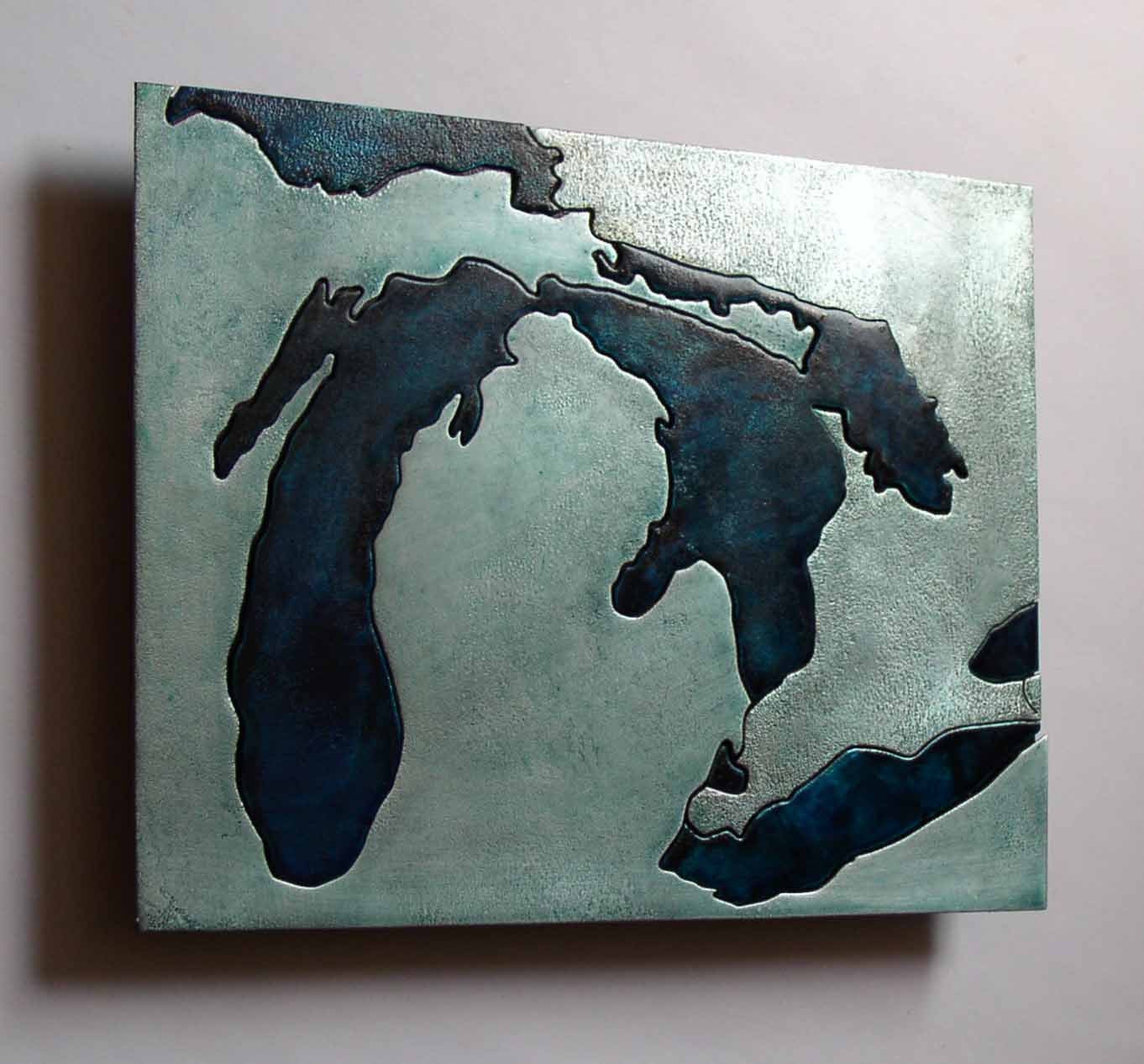 Great Lakes Michigan Metal Art Map, 8x10 inches